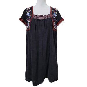 Old Navy Size S Black Crepe Embroidered Square Neck Dress, Gently Used Condition